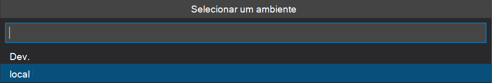 Captura de ecrã a mostrar a lista de ambientes.